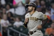 San Diego Padres' Trent Grisham runs the bases after a home run against the Houston Astros